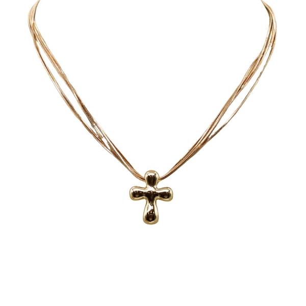 LAYERED SNAKE CHAIN PUFFY CROSS NECKLACE