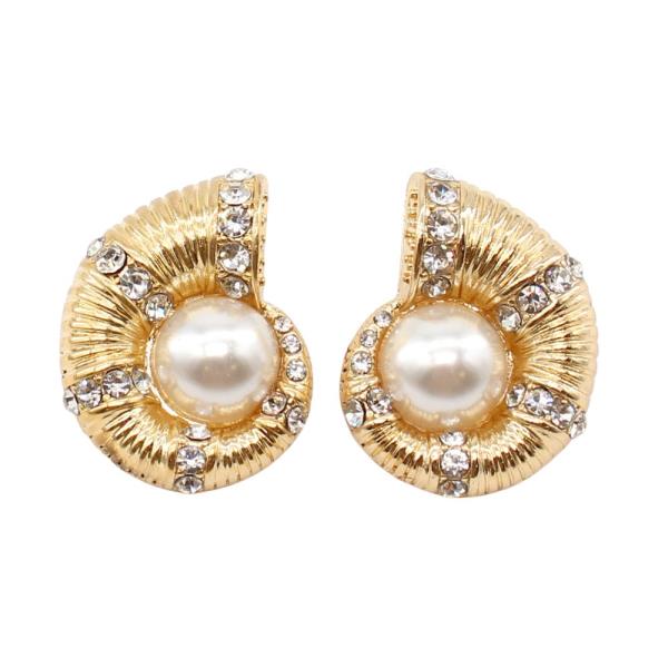 PEARL BEAD RHINESTONE METAL EARRING