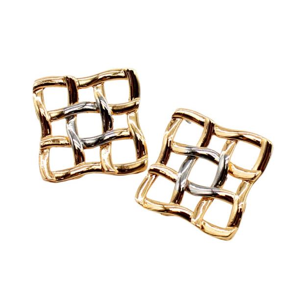 TWO TONE SQUARE SHAPE METAL EARRING