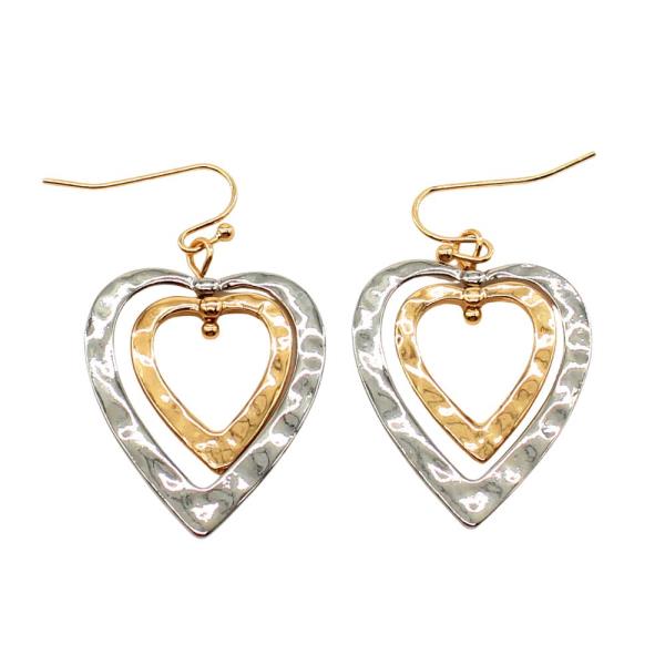 TWO TONE HEART SHAPE DANGLE EARRING