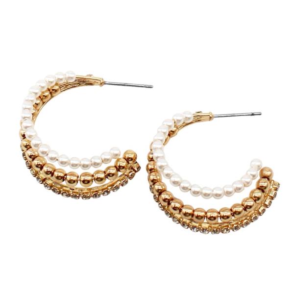 PEARL BALL BEAD TRIPLE OPEN HOOP EARRING