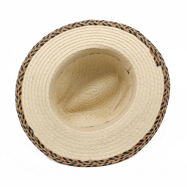 STRAW FEDORA HAT WITH TWO TONES GEOMETRIC WOVEN BAND AND MATCHING BRIM TRIM