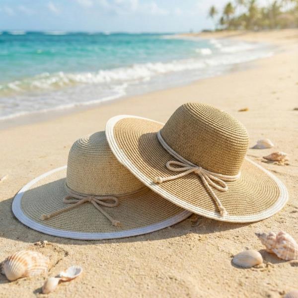 TWO TONE WIDE BRIM SUN HAT WITH ROPE BAND.