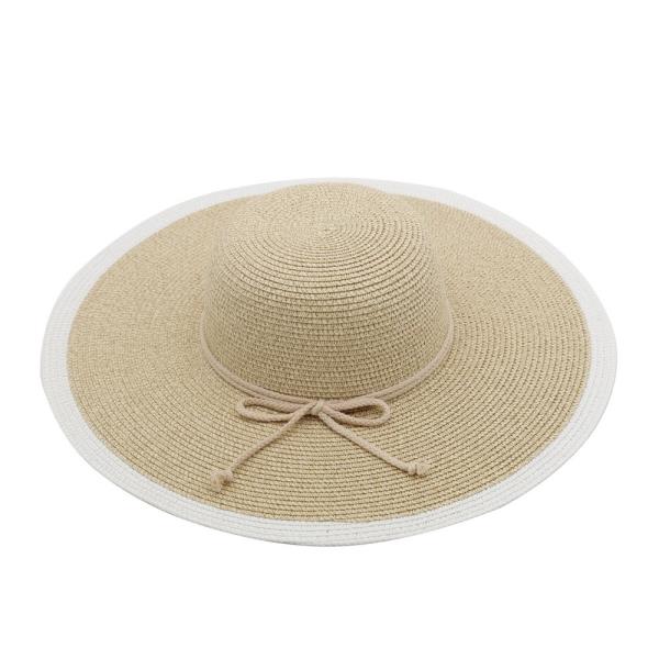TWO TONE WIDE BRIM SUN HAT WITH ROPE BAND.