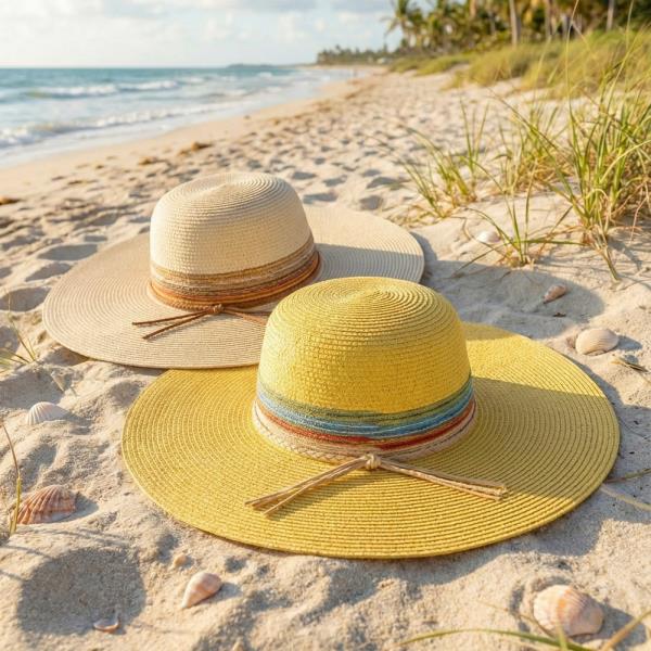 MULTIPLE STRIPES WIDE BRIM STRAW HAT
