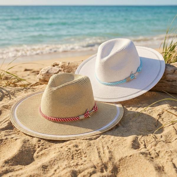SHEER BRIM SUN HAT WITH NAUTICAL ROPE  ANCHOR DETAIL