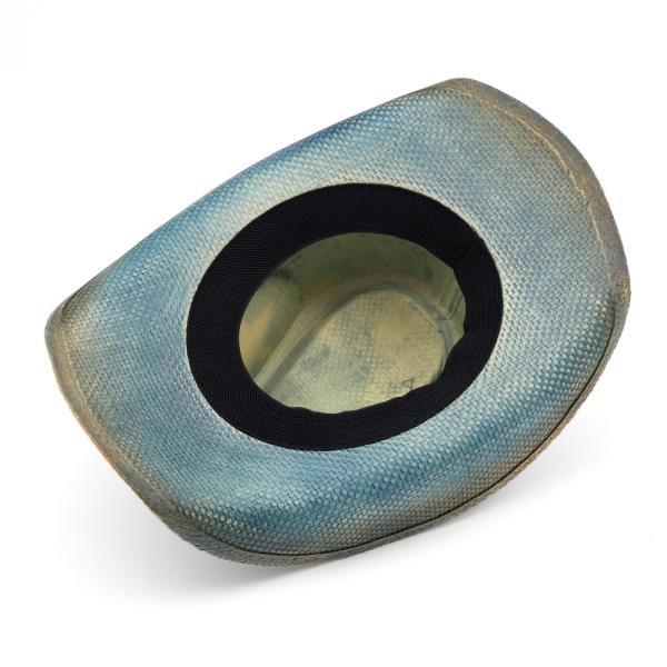 DISTRESSED COWBOY HAT WITH BRASS-CPLORED EAGLE BUCKLE, BRAIDED ROPE   STARS