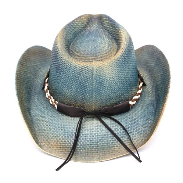 DISTRESSED COWBOY HAT WITH BRASS-CPLORED EAGLE BUCKLE, BRAIDED ROPE   STARS