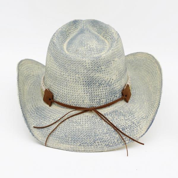 HANDMADE VINTAGE COWBOY HAT WITH SILVER BULL HEAD AND MULTIPLE BANDS.