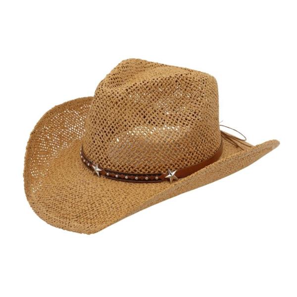 STRAW COWBOY HAT WITH SILVER STUDS AND STARS