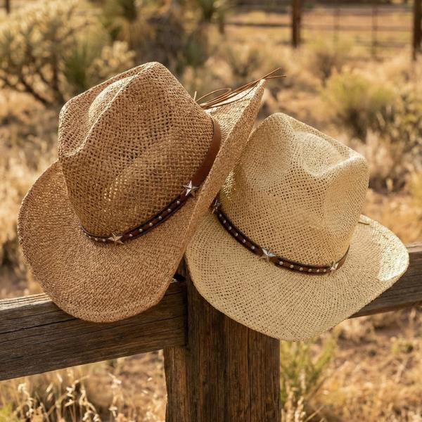 STRAW COWBOY HAT WITH SILVER STUDS AND STARS