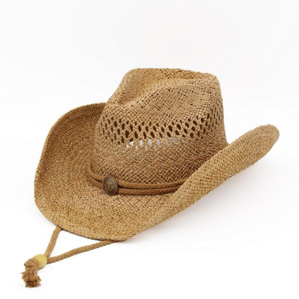 STRAW COWBOY HAT WITH TURQUOISE CONCHO BAND