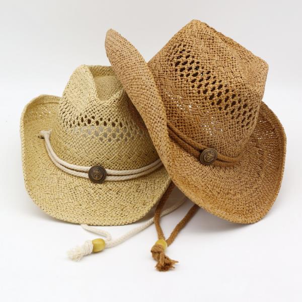 STRAW COWBOY HAT WITH TURQUOISE CONCHO BAND