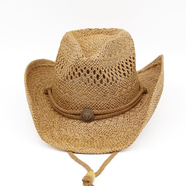 STRAW COWBOY HAT WITH TURQUOISE CONCHO BAND