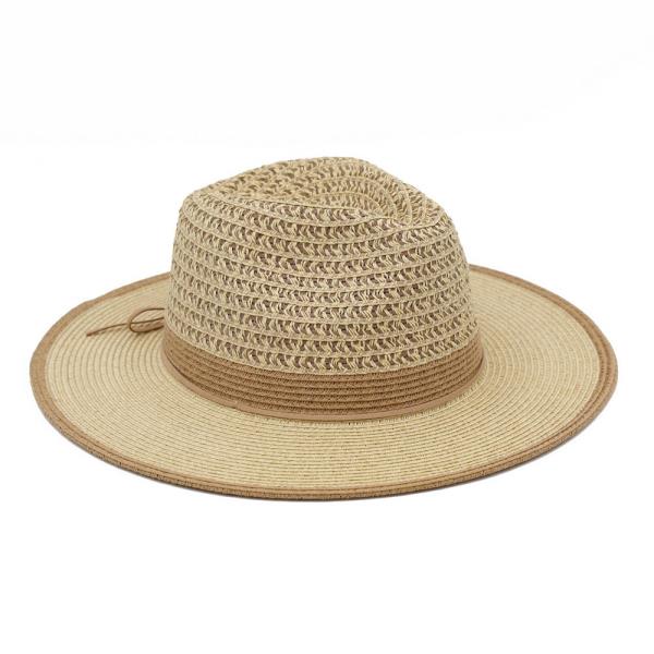 TWO TONE STRAW FEDORA HAT WITH WOVEN CROWN DESIGN