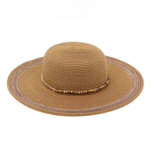 STRAW FEDORA HAT WITH TURQUOISE STONE BAND