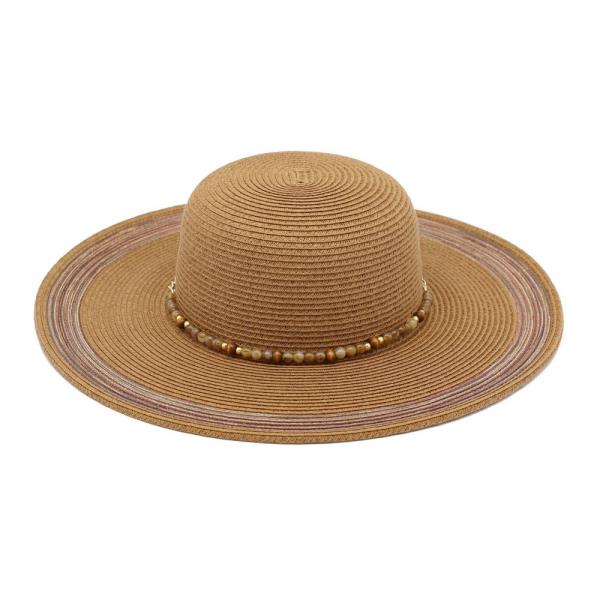 STRAW FEDORA HAT WITH TURQUOISE STONE BAND