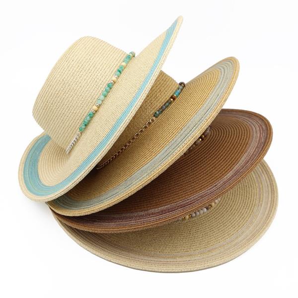 STRAW FEDORA HAT WITH TURQUOISE STONE BAND