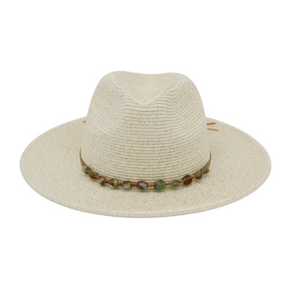STRAW FEDORA HAT WITH TURQUOISE STONE BAND