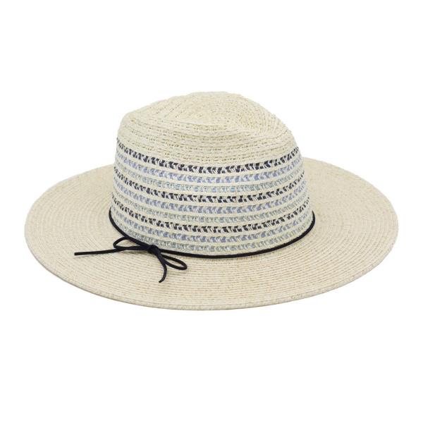 MULTICOLOR WOVEN STRAW FEDORA HAT WITH RIBBON BAND.