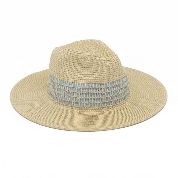 STRIPED COLOR WOVEN BAND STRAW FEDORA HAT.