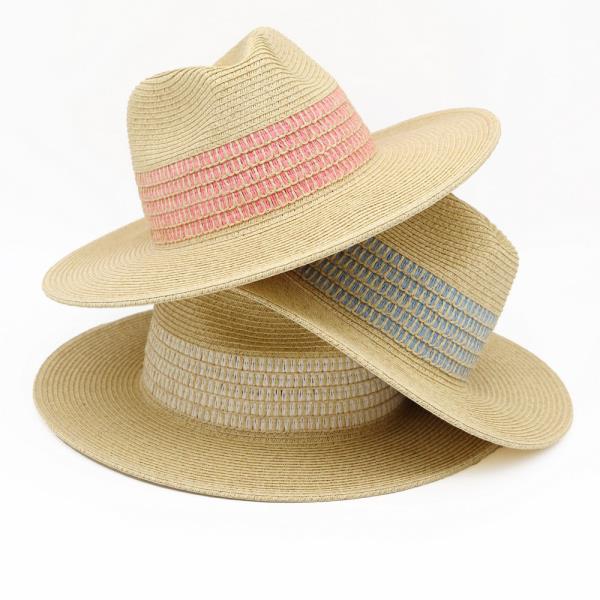 STRIPED COLOR WOVEN BAND STRAW FEDORA HAT.