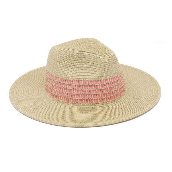 STRIPED COLOR WOVEN BAND STRAW FEDORA HAT.