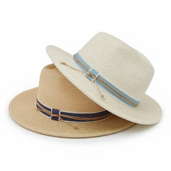 STRAW FEDORA HAT WITH CONTRAST RIBBON AND BRAIDED CORD DETAIL