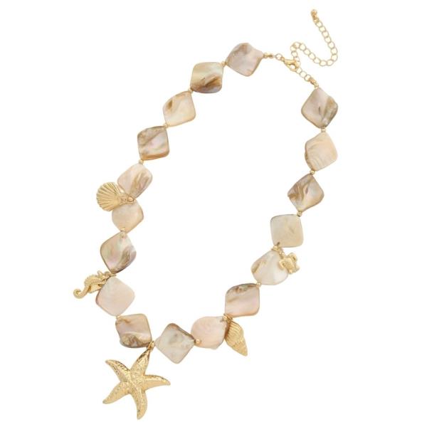 STARFISH MULTI SEA LIFE CHARM BEADED NECKLACE