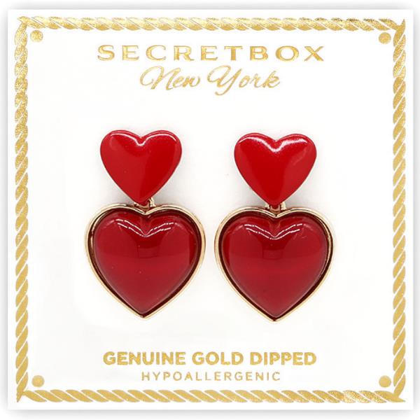 DOUBLE RED HEART GOLD DIPPED EARRING
