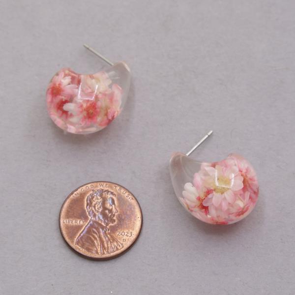 ENCAPSULATED FLOWER TEARDROP DOME EARRING