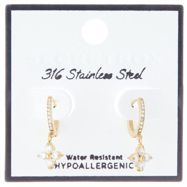 STAINLESS STEEL FLORAL PAVE HUGGIE EARRING