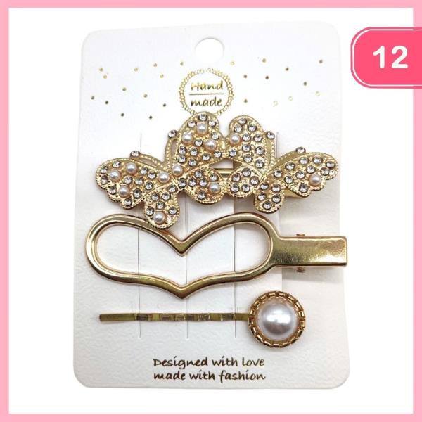 RHINESTONE PEARL BUTTERFLY HAIR PINS (12 UNITS)
