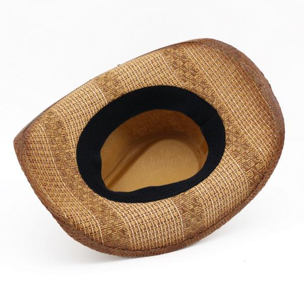 WESTERN STRAW COWBOY HAT WITH TURQUOISE STONE CONCHO AND BULL EMBLEM BUCKLE BAND