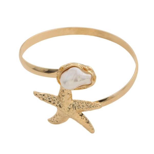SDJ STARFISH PEARL BEAD METAL ARM CUFF BRACELET