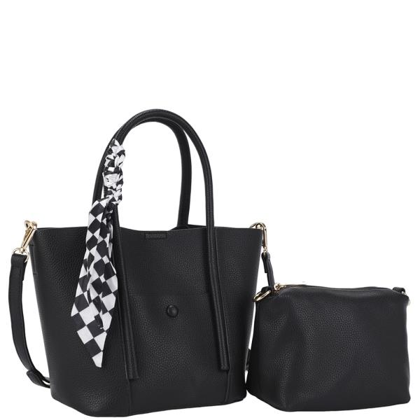 2IN1 TEXTURED HANDLE SATCHEL BAG W POUCH SET