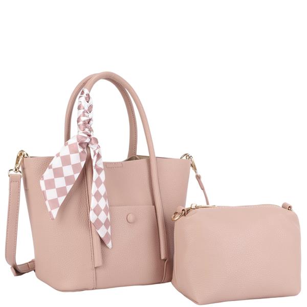 2IN1 TEXTURED HANDLE SATCHEL BAG W POUCH SET