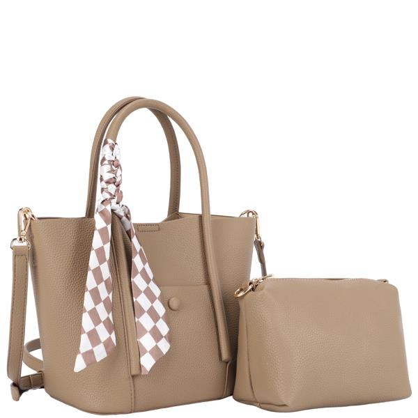 2IN1 TEXTURED HANDLE SATCHEL BAG W POUCH SET