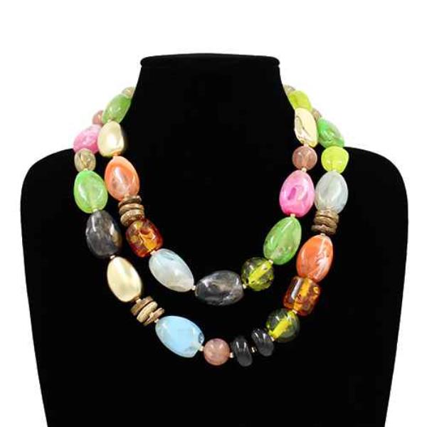 CHUNKY MIXED BEAD LAYERED STATEMENT NECKLACE
