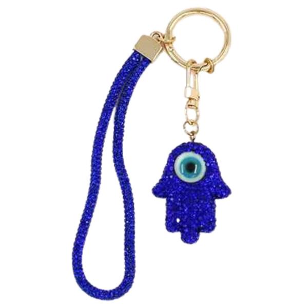 RHINESTONE EVIL EYE HAND ORNAMENT TEXTURED BAG CHARM KEYCHAIN