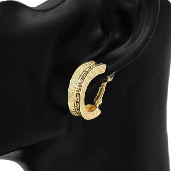 TEXTURED METAL GREEK KEY HUGGIE HOOP EARRING