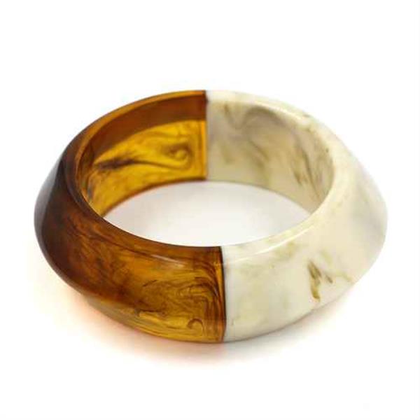 TWO TONE WIDE RESIN PANEL BANGLE BRACELET