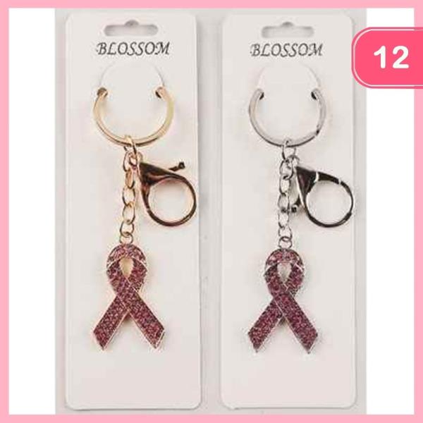 RHINESTONE BREAST CANCER AWARENESS KEYCHAIN (12 UNITS)