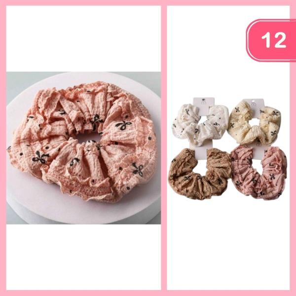 BOW PRINT DISTRESSED COTTON SCRUNCHIE (12 UNITS)