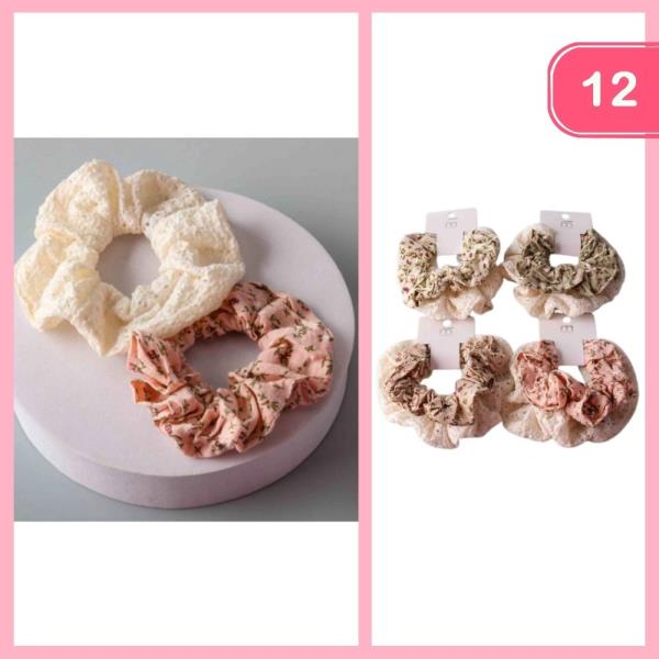 LACE FLORAL COTTAGE HAIR SCRUNCHIE (12 UNITS)
