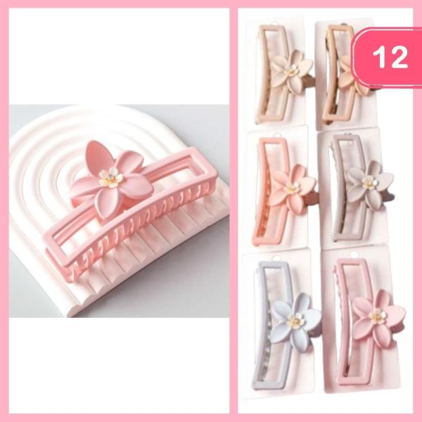 SAKURA PLUMERIA RECTANGLE CLAW CLIP (12 UNITS)