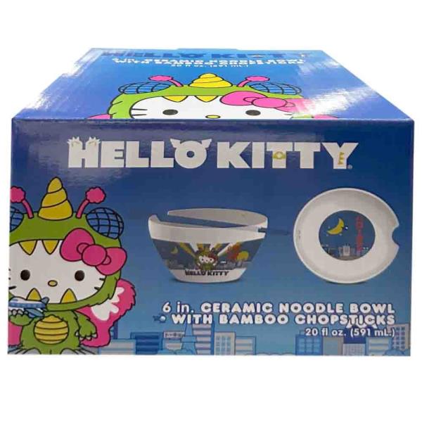 HELLO KITTY CERAMIC NOODLE BOWL WITH BAMBOO CHOPSTICKS