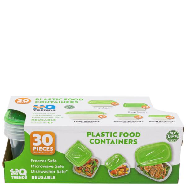 PLASTIC FOOD CONTAINERS 30PC SET GREEN
