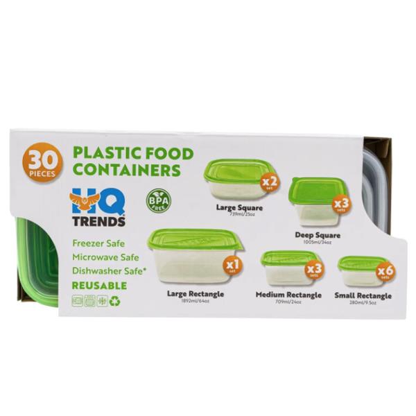 PLASTIC FOOD CONTAINERS 30PC SET GREEN