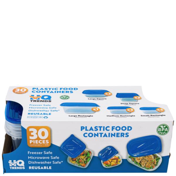 PLASTIC FOOD CONTAINERS 30PC SET BLUE